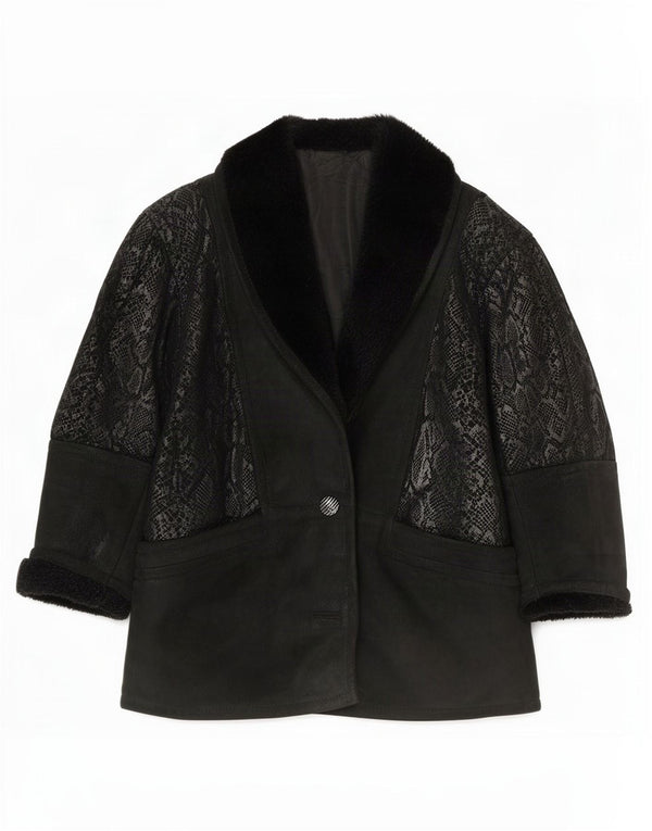 Chaqueta Conbipel De Ante Extragrande Para Mujer IT 40 Small Black Animal Print