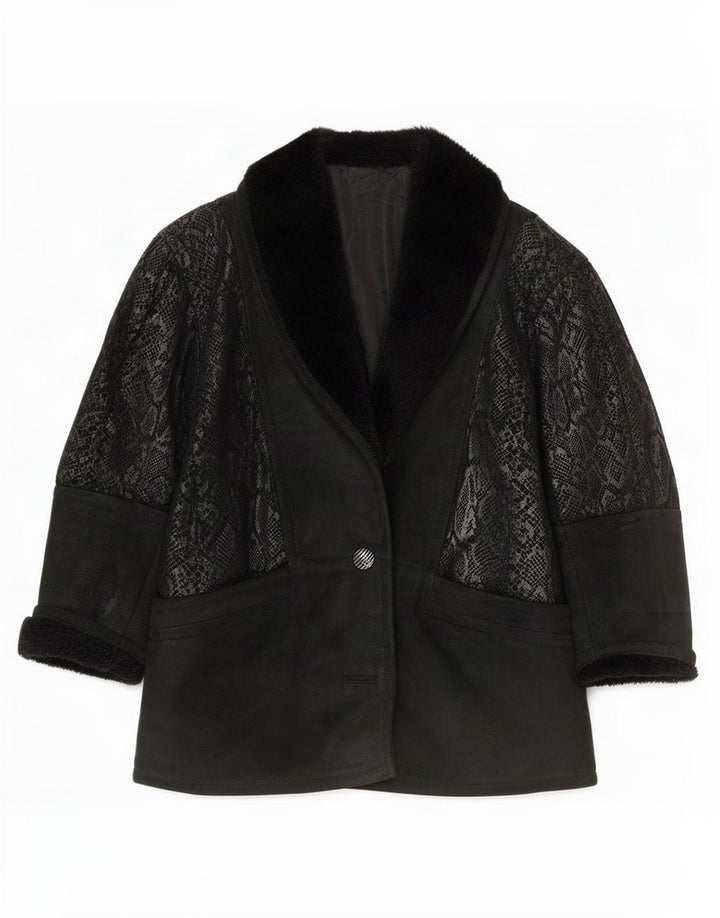 Chaqueta Conbipel De Ante Extragrande Para Mujer IT 40 Small Black Animal Print