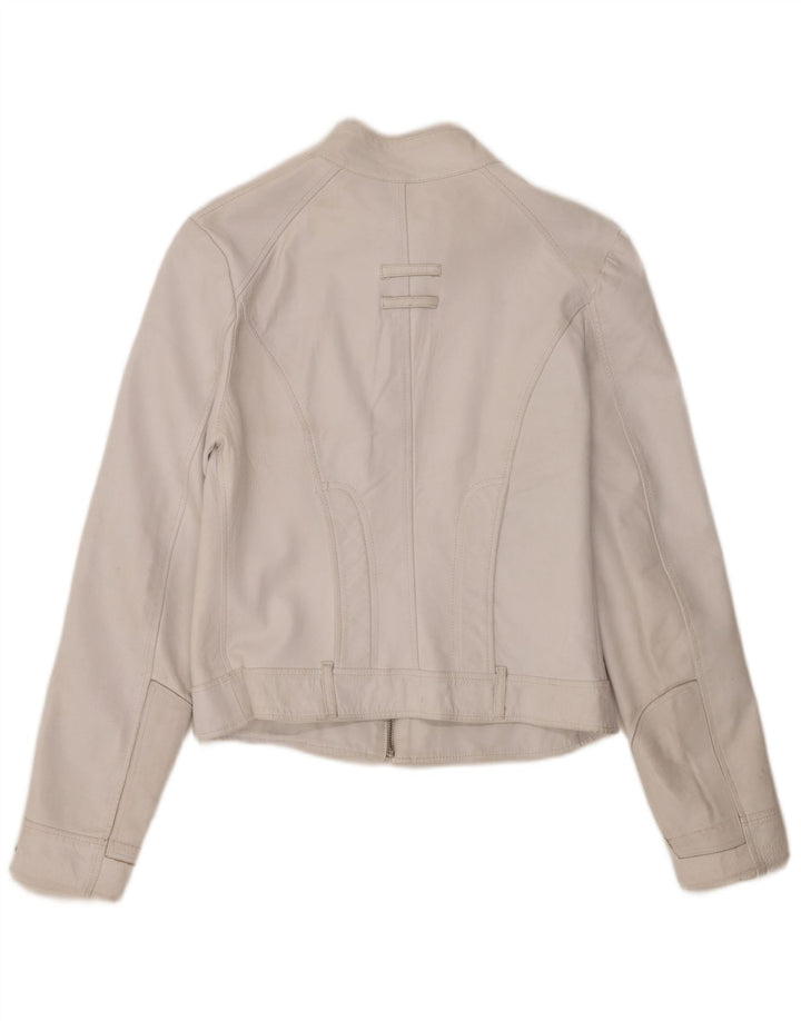 Vintage mujer crop chaqueta de cuero IT 46 cuero blanco grande