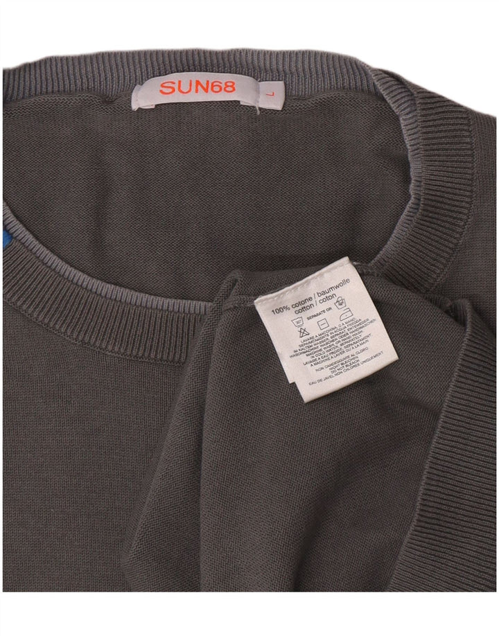 Sun68 - Jersey de cuello redondo para hombre, talla grande, algodón gris