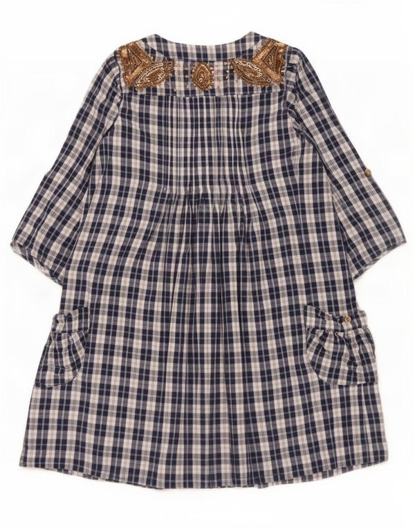 Monsoon Top tipo túnica de manga 3/4 para mujer UK 40 Algodón a cuadros azul marino mediano