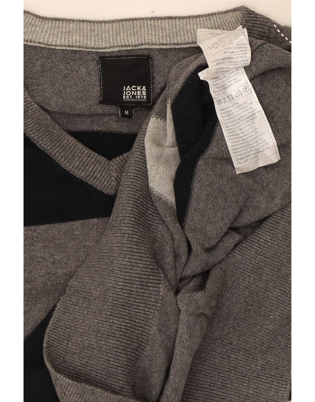 Jack & Jones Jersey con cuello en V para hombre Gris medio Argyle/Diamond Cotton