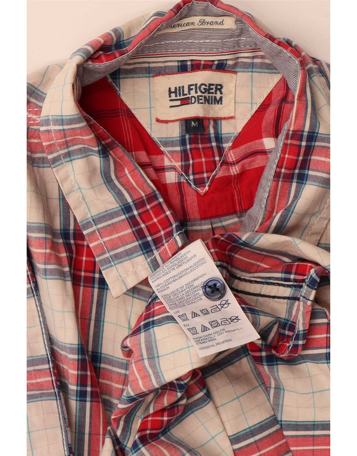 Camisa Tommy Hilfiger de manga corta de algodón a cuadros rojos medianos para hombre