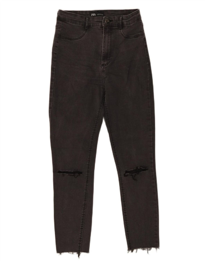 Zara Jeans recortados desgastados para mujer EU 38 Small W28 L25 Gris