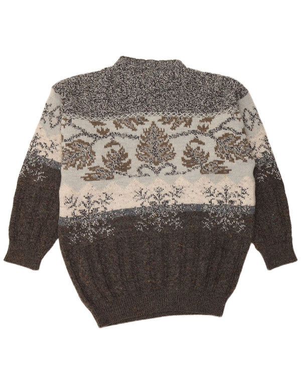 Vintage hombres cuello redondo jersey suéter IT 52 grande gris Fair Isle acrílico