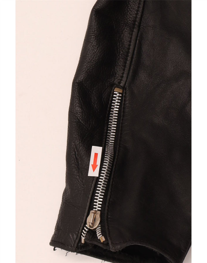 Vintage mujer crop cuero biker chaqueta Reino Unido 12 cuero negro medio