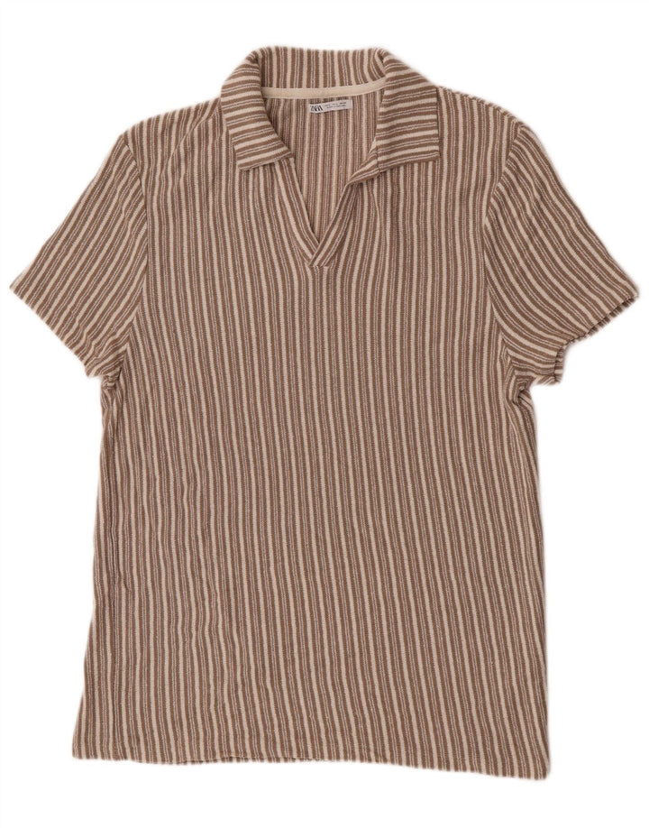 Zara Hombre Polo Polo Grande Algodón Rayas Beige