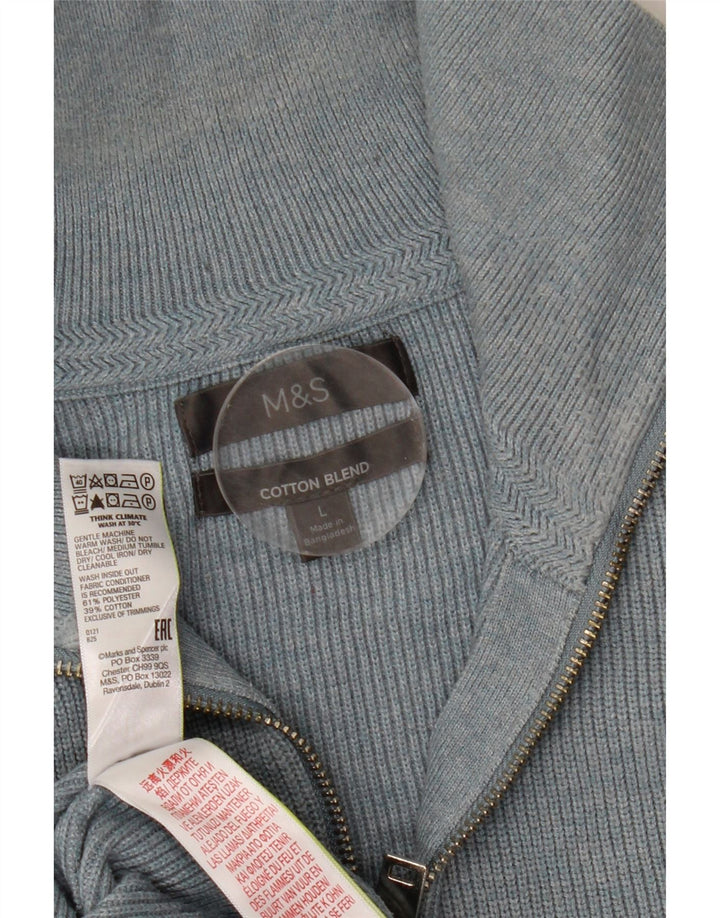 Marks & Spencer Suéter tipo jersey con cuello y cremallera para hombre Poliéster azul grande