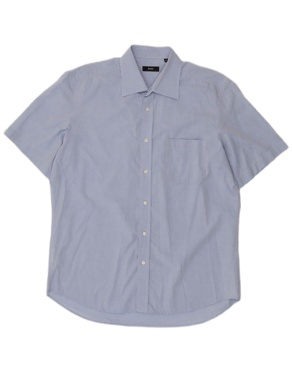 HUGO BOSS Camisa de manga corta para hombre Talla 16 1/2 42 Algodón azul grande