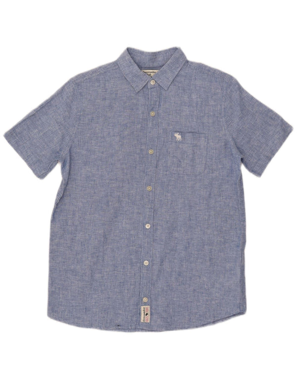 Abercrombie & Fitch Camisa Manga Corta Niño 15-16 Años Lino Azul