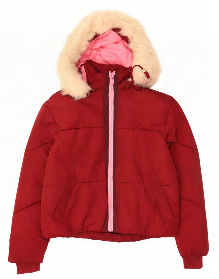 Topshop Chaqueta acolchada extragrande con capucha para mujer UK 6 XS Poliéster rojo