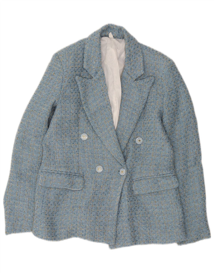 Vintage mujer doble pecho Blazer chaqueta Reino Unido 10 pequeño azul moteado
