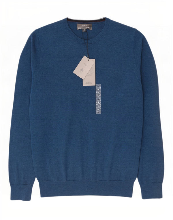 Marks & Spencer Jersey de cuello redondo para hombre de lana merino azul medio