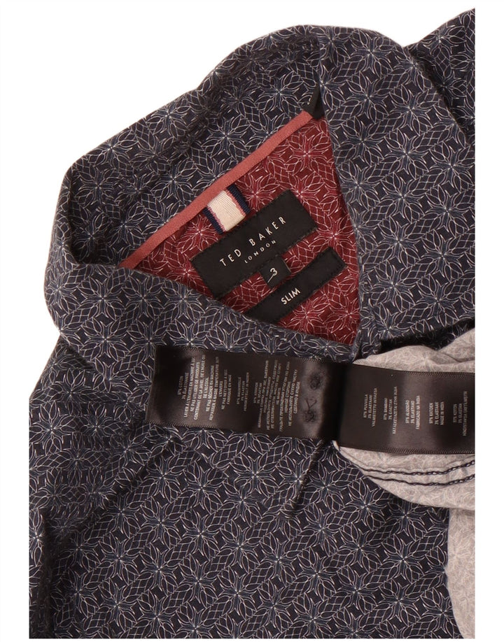 Ted Baker Camisa Slim Fit para Hombre Talla 3 Mediana Azul Marino Floral Algodón