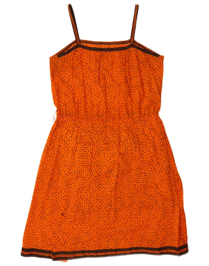 Vintage mujer Sundress Reino Unido 14 naranja medio manchado