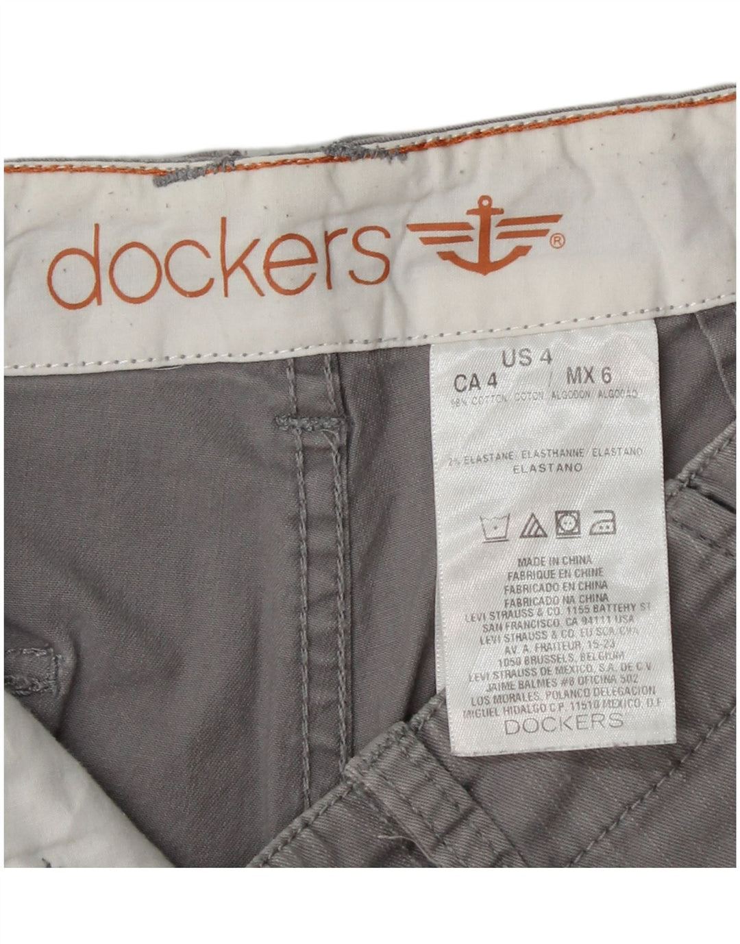 DOCKERS Pantalones cortos chinos para mujer US 4 Small W28 Gris Algodón