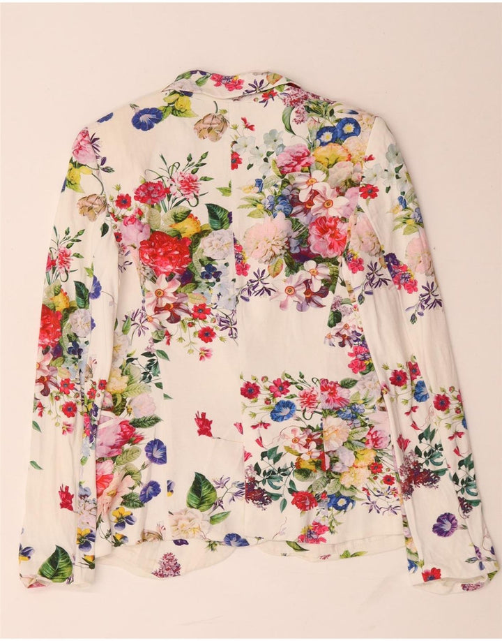 Zara Chaqueta Blazer De 1 Botón para Mujer UK 10 Small White Floral Viscose