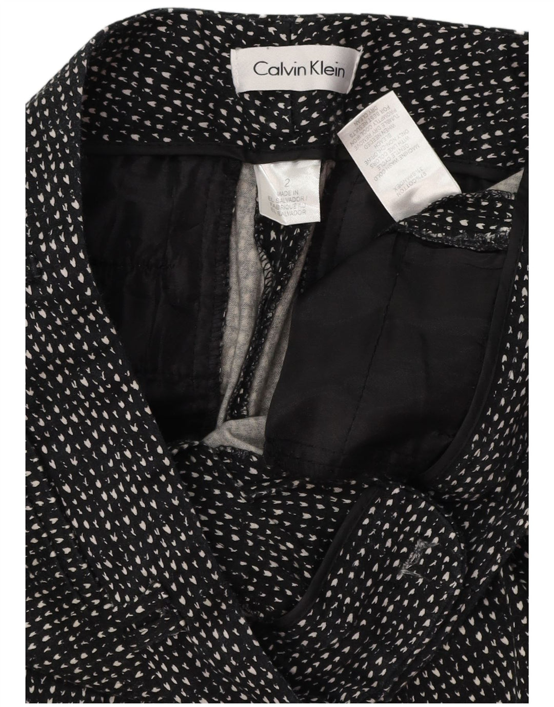 CALVIN KLEIN Pantalones casuales delgados para mujer US 2 XS W28 L28 negro manchado