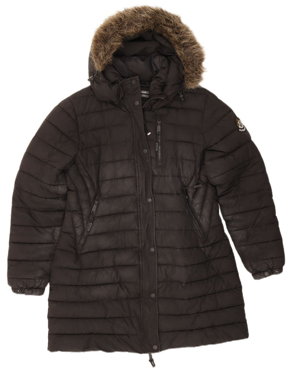 Superdry Abrigo acolchado con capucha para mujer UK 46 Large Poliéster negro