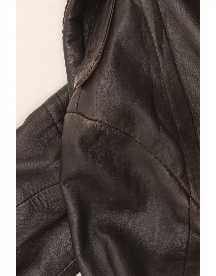 Zara Chaqueta De Cuero Para Mujer UK 10 Small Cuero Marrón