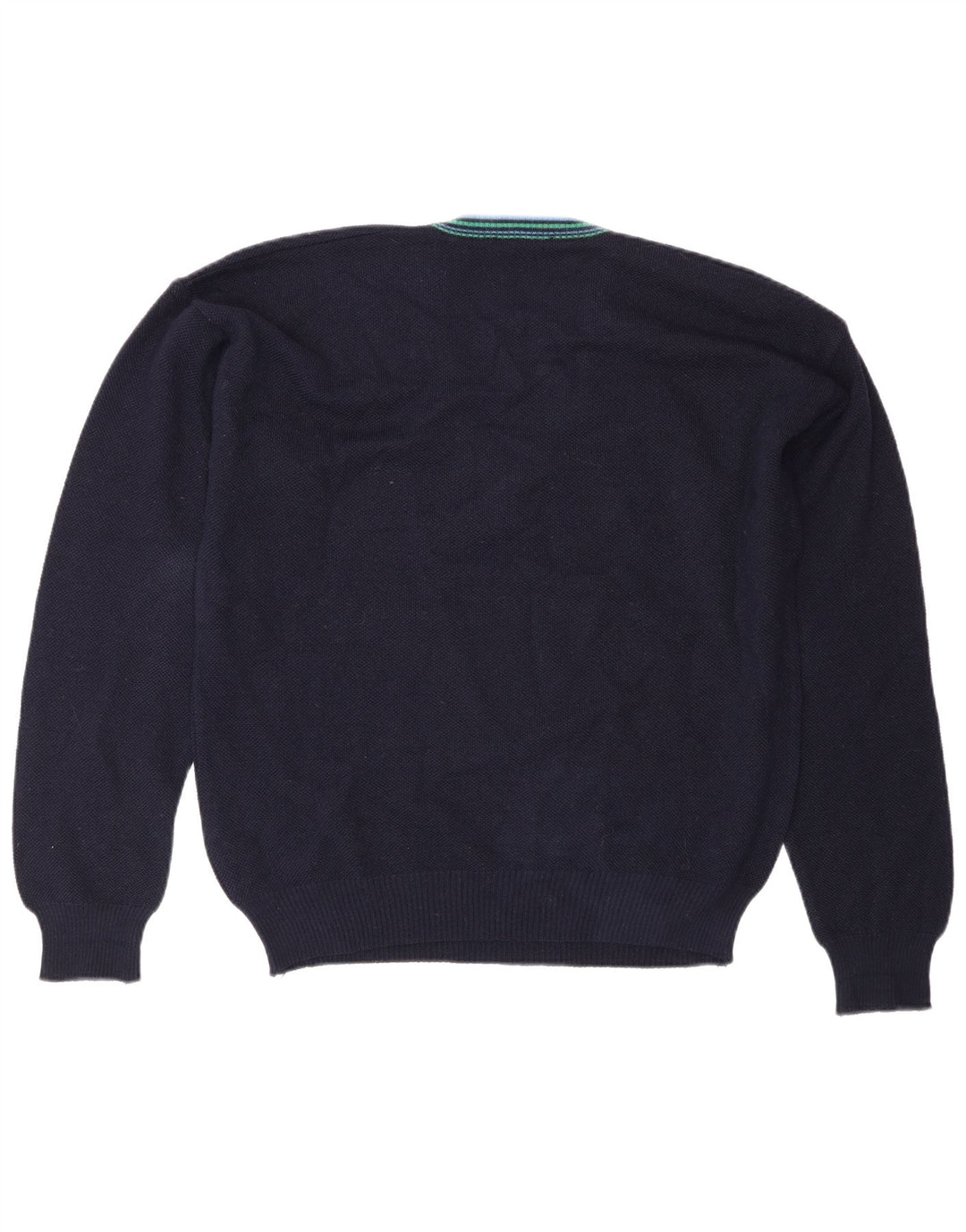 Vintage hombres V-cuello jumper suéter IT 50 medio azul marino lana