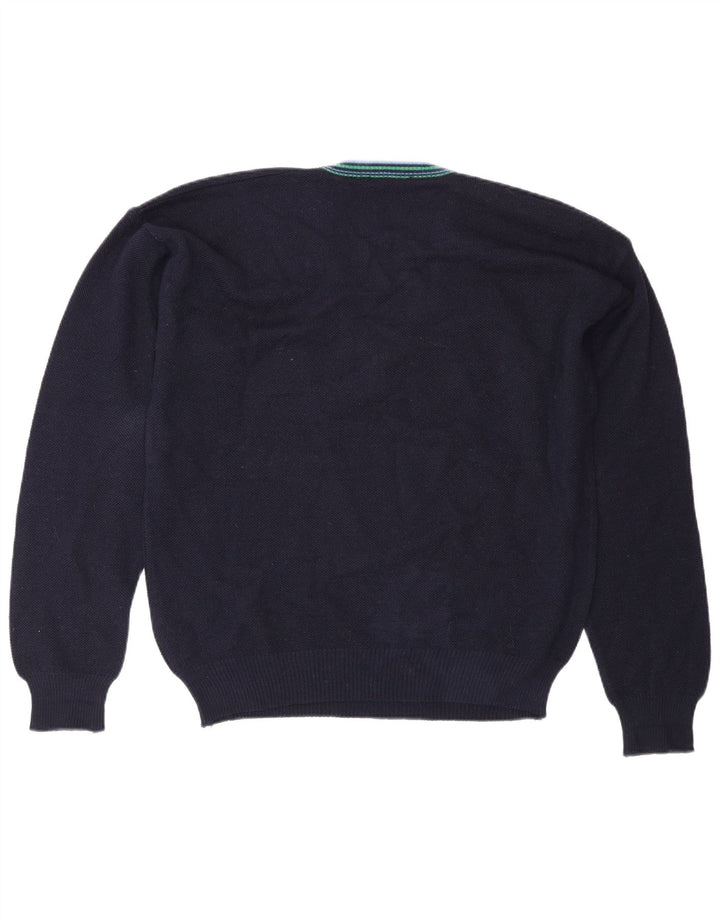Vintage hombres V-cuello jumper suéter IT 50 medio azul marino lana