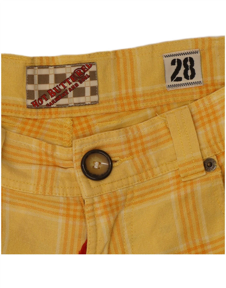 Pantalones cortos casuales vintage para mujer W28 Algodón a cuadros amarillo medio