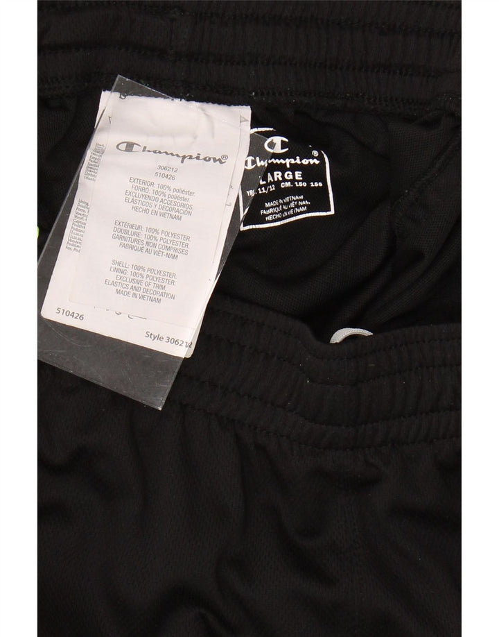 CHAMPION Boys Graphic Sport Shorts 11-12 Years Large Black Polyester