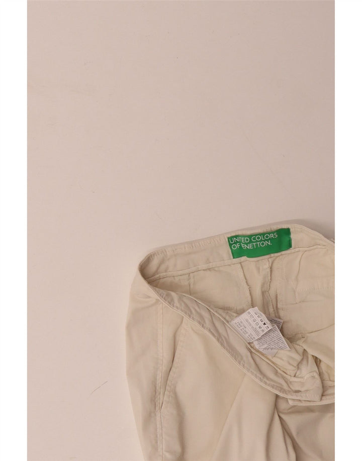 BENETTON Pantalones chinos ajustados para mujer UK 12 Medium W32 L28 Algodón blanco roto
