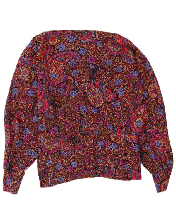 Vintage mujer manga larga blusa Top Reino Unido 12 medio multicolor Paisley