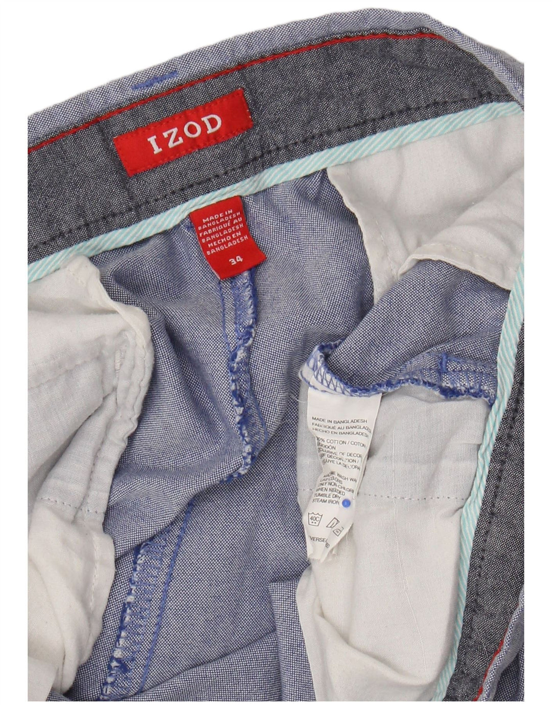 IZOD Pantalones cortos chinos para hombre W34 Algodón azul grande