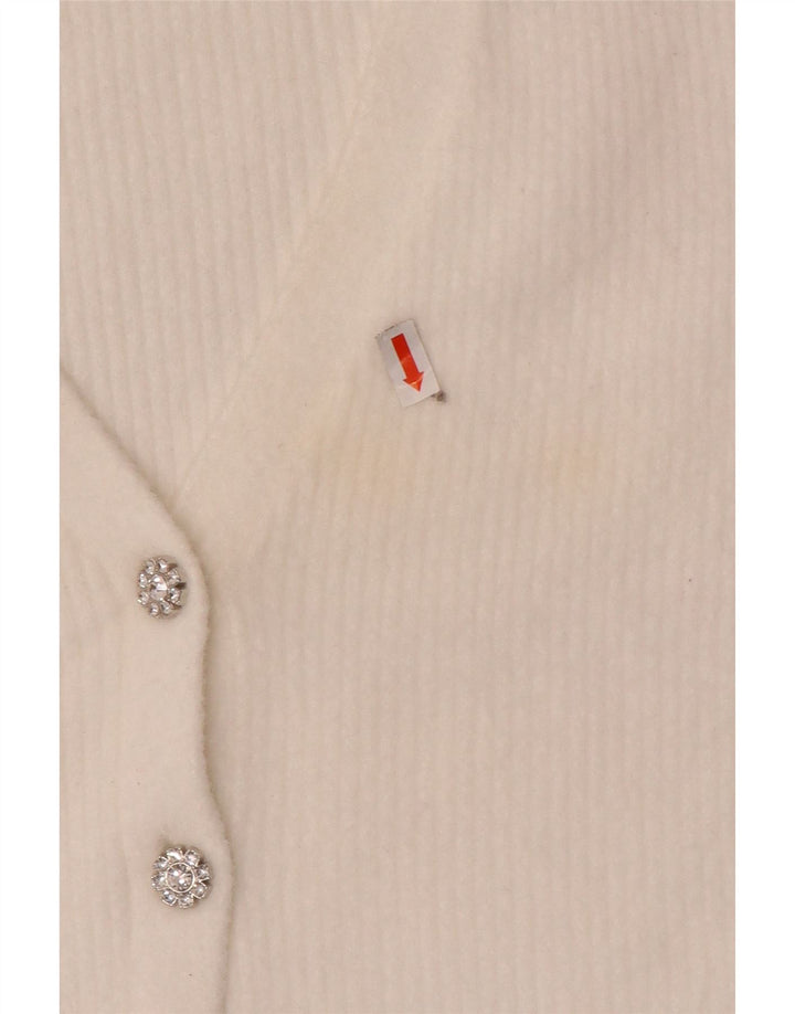 Zara Mujer Crop Cardigan Suéter UK 12 Medium White Nylon