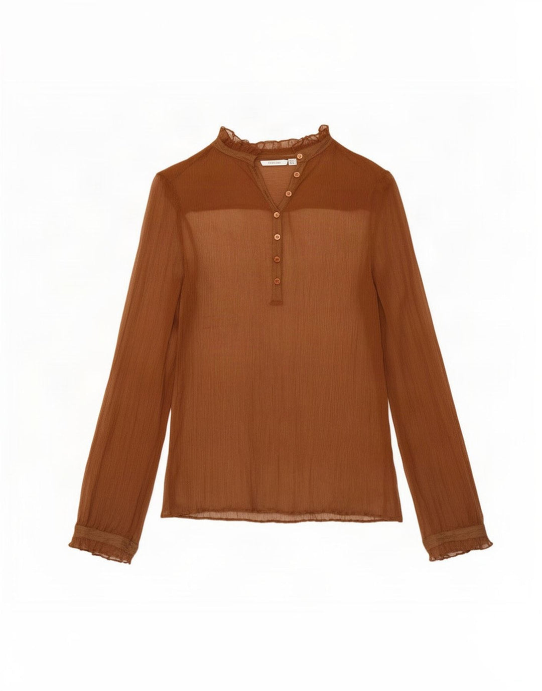Zara Top transparente de manga larga para mujer UK 44 Seda marrón medio