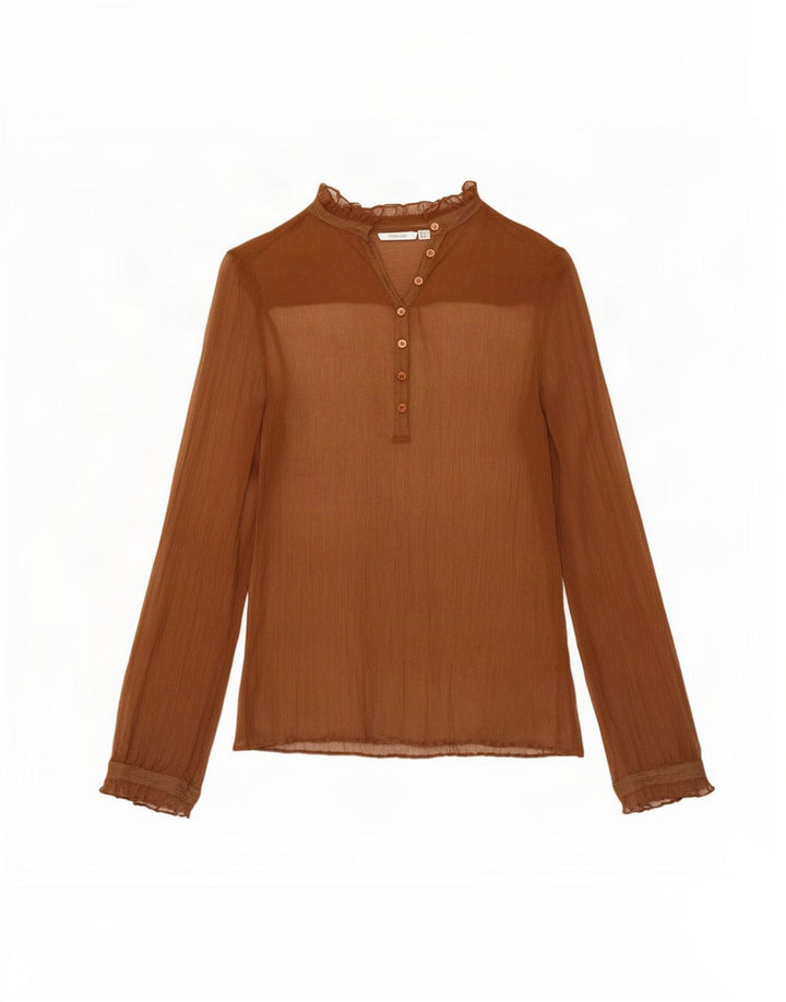 Zara Top transparente de manga larga para mujer UK 44 Seda marrón medio