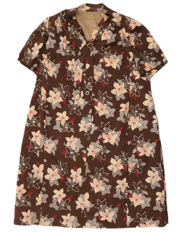 Vintage mujer 3/4 manga 4 botones 2 piezas conjunto Reino Unido 12 marrón medio floral