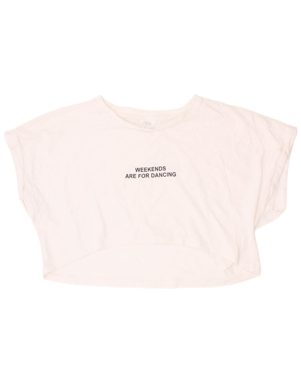 Zara Camiseta Corta Estampada Niña 9-10 Años Blanco