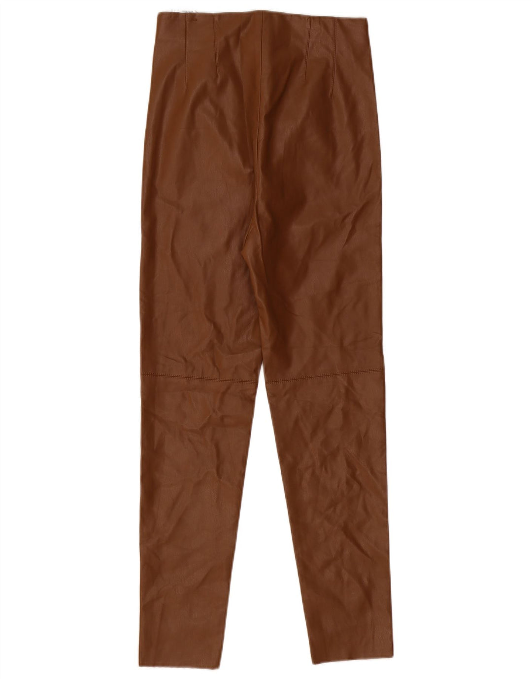Zara Mujer Pantalón Pitillo De Piel Sintética Mediano W28 L27 Marrón Poliéster