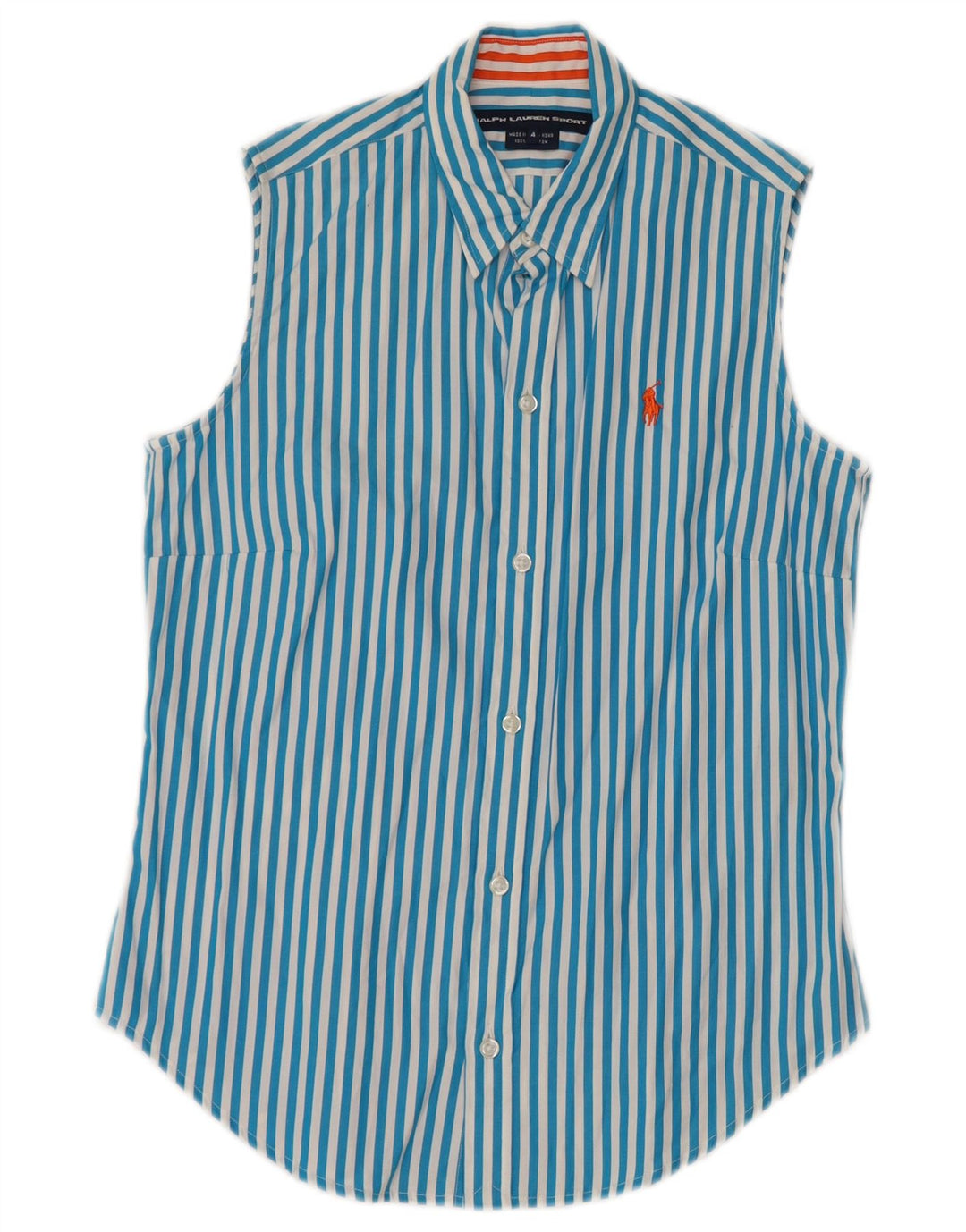 RALPH LAUREN Camisa sin mangas para mujer US 4 Pequeño Algodón a rayas azules