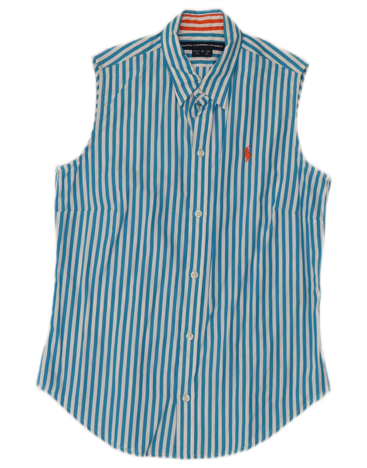RALPH LAUREN Camisa sin mangas para mujer US 4 Pequeño Algodón a rayas azules