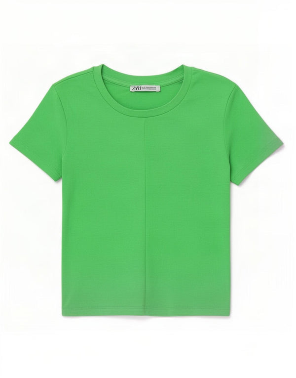 Zara Mujer Crop Camiseta Top UK 8 Small Verde