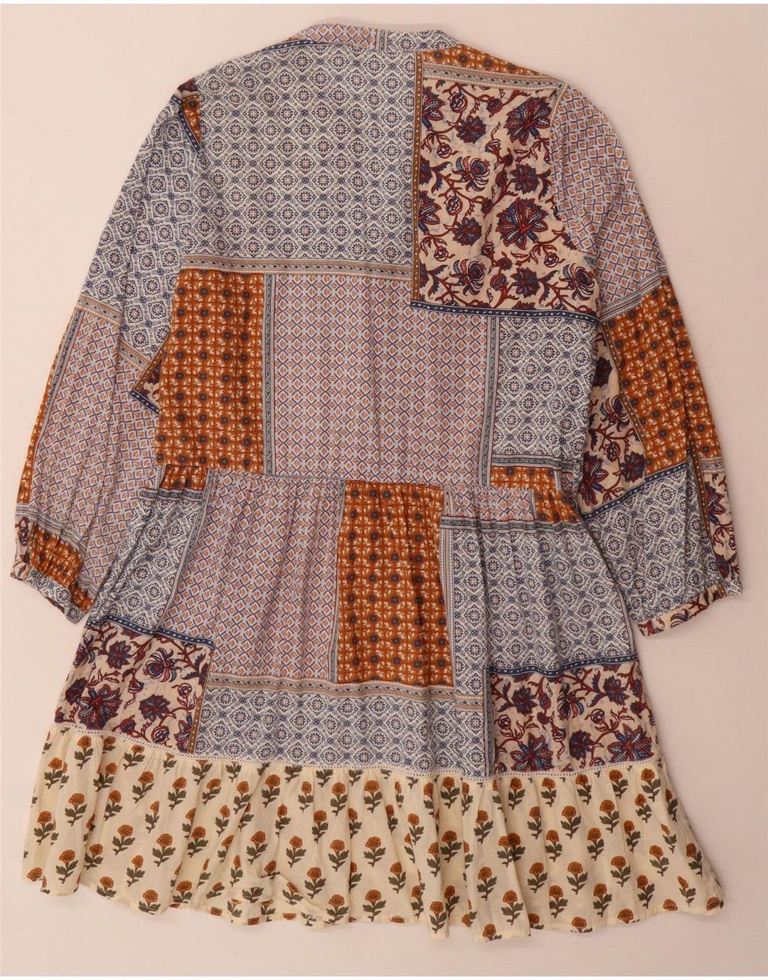 Zara Vestido Escalonado De Manga Larga para Mujer UK 40 Pequeño Patchwork Multicolor