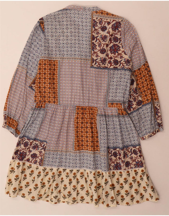 Zara Vestido Escalonado De Manga Larga para Mujer UK 40 Pequeño Patchwork Multicolor