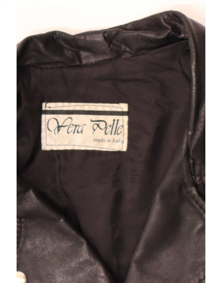 Vintage mujer cuero biker chaqueta Reino Unido 12 Medio Negro