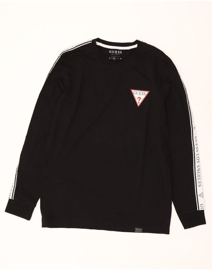 GUESS Top gráfico de manga larga para hombre Algodón color block medio negro