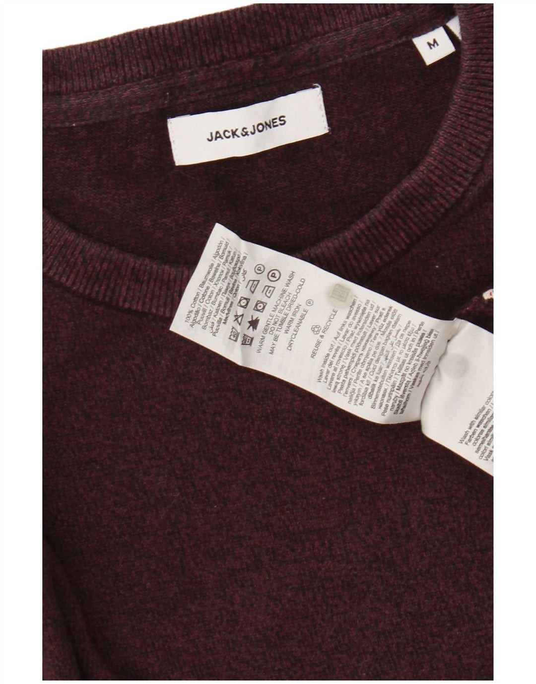 JACK & JONES Jersey de cuello redondo para hombre de algodón burdeos medio
