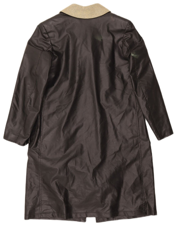 VINTAGE Abrigo de cuero para mujer Reino Unido 12 Bloque de color negro medio