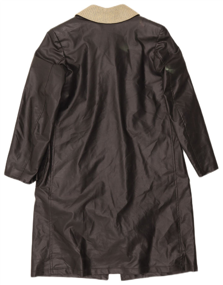 VINTAGE Abrigo de cuero para mujer Reino Unido 12 Bloque de color negro medio