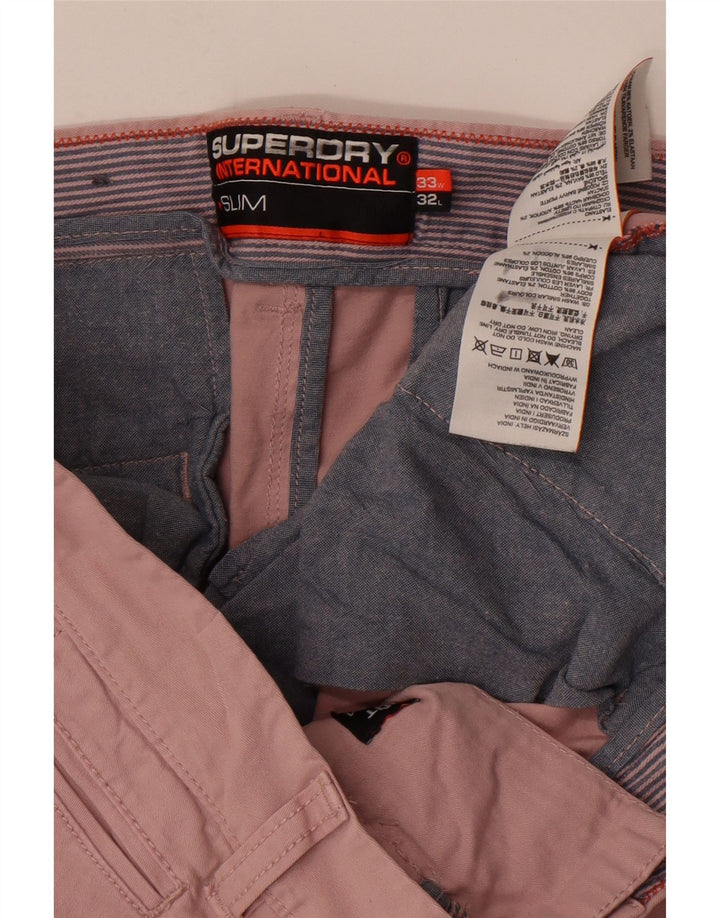 Superdry Pantalón chino ajustado para hombre W33 L32 Algodón rosa