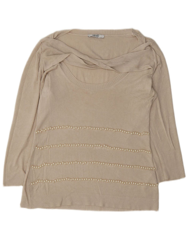 Liu Jo - Jersey extragrande con cuello barco para mujer, talla 40, viscosa beige