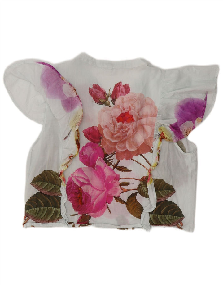 DESIGUAL Blusa corta con volantes en la parte delantera para mujer UK 40 XL Algodón floral blanco